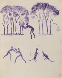 Kwatkwat - (Aborigeno nascosto tra gli alberi; lotta; canguri che combattono) Taccuino principalmente di attività degli aborigeni...